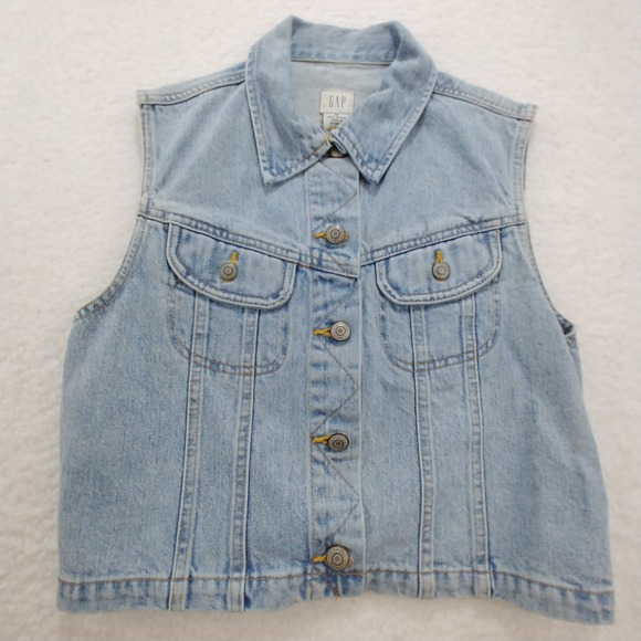 GAP Jackets & Blazers - Gap Women's Jacket‎ Vest Medium Blue Denim Collared Cotton Blend
